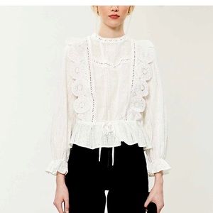 Maje | Size 1 Lace Blouse, Women's White Laviane Broderie-anglaise Cotton Blouse